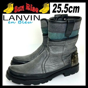 即決 LANVIN ランバン オンブルー メンズ 25.5cm 本革 レザー サイドジップ ブーツ グレー カジュアル ドレス シューズ 革靴 中古