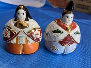 九谷焼　友山窯　ひな人形 2点セット　雛人形 お雛様 伝統工芸品　九谷　陶器　高級　金彩　美術品