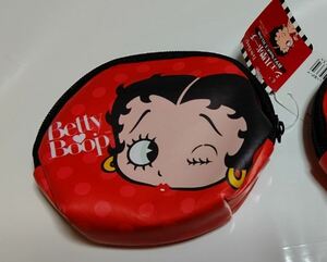 顔 ウィンク☆　ベティちゃん　BETTY BOOP 　ベティ・ブープ　赤色　丸型ポーチ　貝型　財布　限定　9cm 11.5cm　フラットポーチ　バッグ