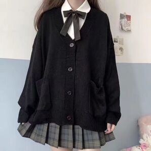 スクールカーディガン カーディガン 学生 フリーサイズ 男女兼用 JK ブラック 黒 JC DK 制服 コスプレ 防寒 可愛い