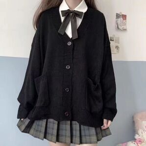 スクールカーディガン　カーディガン　学生　フリーサイズ　男女兼用　JK ブラック　黒　JC DK 制服　コスプレ　防寒　可愛い