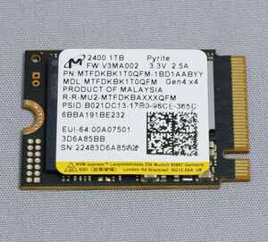 Micron 2400 1TB　NVMe M.2 2230 SSD PCIe Gen4