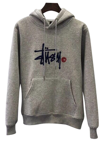 pk-STUSSY02-Gray-2XL STUSSY ストゥーシー フーディー 刺繍パーカー プルオーバー フード グレー 