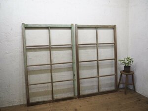 taN0342*(2)[H138cm×W87,5cm]×2 sheets *.... glass. old tree frame sliding door * fittings wave glass door sash retro car Be antique L pine 