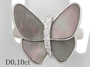 Мотив бабочки Diamond/0,10CT Shell Ring K18WG 13