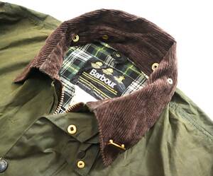 程度良!旧裏地 BIGサイズ46! ビンテージ バブアー Barbour 3ワラント BORDER ボーダー セージ オイルドジャケット ロングコート 90年代?