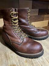 PT91プリントレッドウィング 4418 ロガー ブーツ 茶 刻印入り 94年製 スチールトゥ インナー付きredwing 寒冷地仕様検2218_画像1