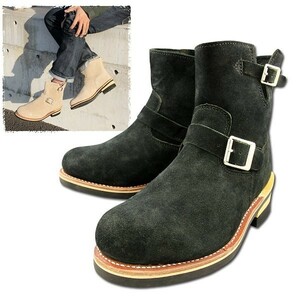  engineer boots original leather suede Short steel tu Goodyear welt made law lady's men's link ko-te fashion 25,5cm