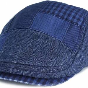 ★ノックス KNOX コットン チェック デニム パッチワーク ハンチング ネイビー 59.5 L 日本製 アメリカ ブランド