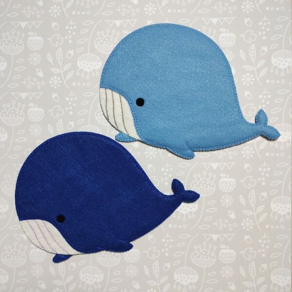 クジラのコースター ブルー系2枚セット -ハンドメイド-