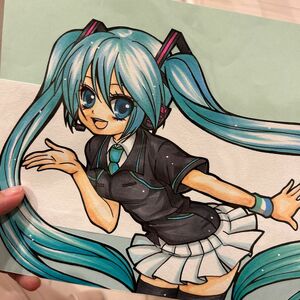 手描きイラスト 同人 初音ミク コピック ファミマ ファミマミク 横長 お絵描き おえかき アナログ絵 ニーハイ ツインテール