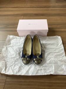 ダイアナ DIANA WELL FIT レディース 靴 シューズ ヒール ウェッジソール ネイビー ツイード 23 箱付き