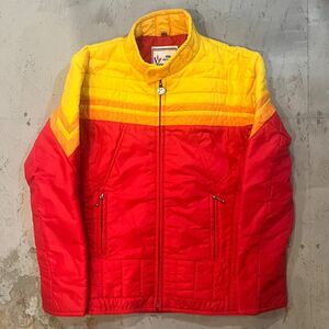 モンクレール MONCLER ビンテージ 80s ダウンジャケット M 中綿ナイロンジャケット 赤 黄 レッド イエロー アウター ブルゾン オールド OLD