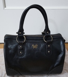 * ANNA SUI* Anna Sui * leather Boston bag * butterfly butterfly .* black *