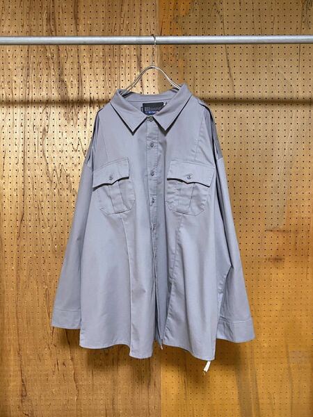 古着 blauer ブラウアー ワーク シャツ ジャケット 長袖 グレー 4XL 5XL 大きいサイズ ビッグサイズ オーバーサイズ