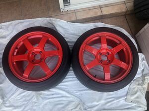 TE37 VOLK RACING RAYS PCD100 4H 8.5J +40 塗装赤 17インチ 鍛造 / 　235/40R17 BS　RE-71RS　 2本