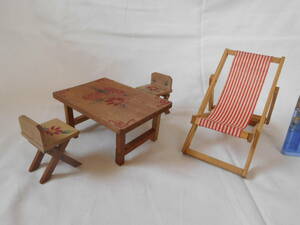 昭和レトロ 木製 ままごと ミニチュア テーブル 椅子 チェア 家具 玩具 置物 ディスプレイ