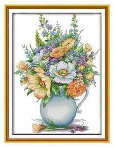 クロスステッチキット ピオニーベース 花瓶 芍薬 14CT 図案印刷あり 30×40cm 刺繍