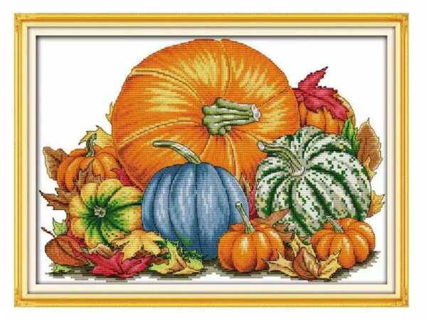 クロスステッチキット pumpkin パンプキン かぼちゃ 14CT 41×30cm 図案印刷あり 刺繍
