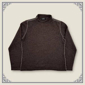 カシミヤ100%◆MAGLIA DONNA マグリアドンナ ステッチ風デザイン カシミアウール ニット セーター 長袖 Mサイズ程度/ブラウン 茶系