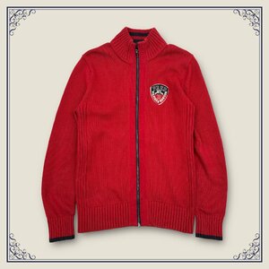 TOMMY HILFIGER トミーヒルフィガー エンブレムデザイン ジップアップ コットン ニット パーカー ジャケット S/レッド系 赤/メンズ