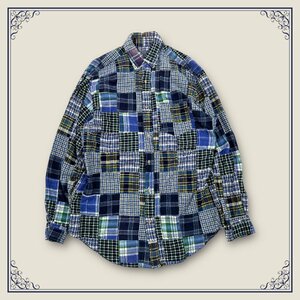 90s ビンテージ◆MEN'S KANEKO ISAO カネコイサオ パッチワーク チェック柄 長袖 ボタンダウン シャツ M-Lサイズ程度/メンズ ピンクハウス