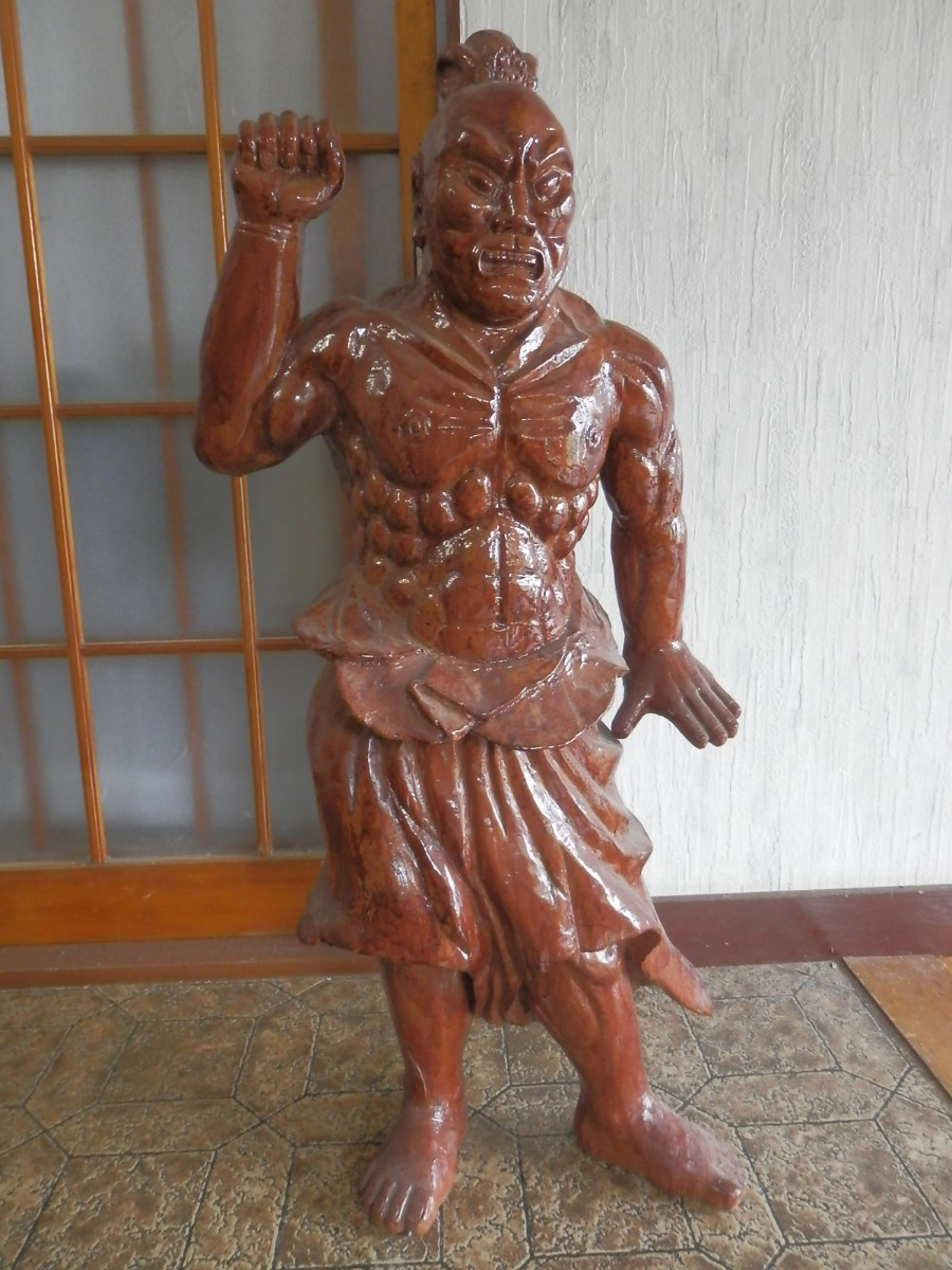 在銘 金剛力士像 仁王像 焼物 仏像 仏教美術 高さ28cm (NNNH1511-
