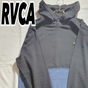 RVCA ルーカ メンズ ヴィンテージ 無地 バイカラー プルオーバーパーカー フーディー ブラック/ブルー L 古着 #MA0186