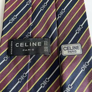 CELINE( Celine ) navy bordeaux yellow stripe Macadam pattern necktie 
