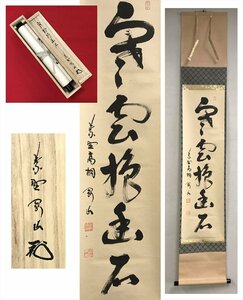 【千寿】大徳寺派 高桐院 松永剛山 寒雲抱幽石 紙本 d206◆箱/茶道具/古美術/時代品/掛軸/100016937