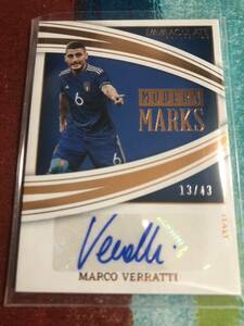 13/43 マルコヴェラッティ PANINI IMMACULATE COLLECTION SOCCER MODERN MARKS ITALY MARCO VERRATTI 直筆サインカード イタリア代表