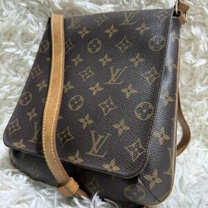 1円 美品 LOUIS VUITTON ルイヴィトン ショルダーバッグ メッセンジャーバッグ ボディバッグ モノグラム ミュゼット ブラウン PVC レザー