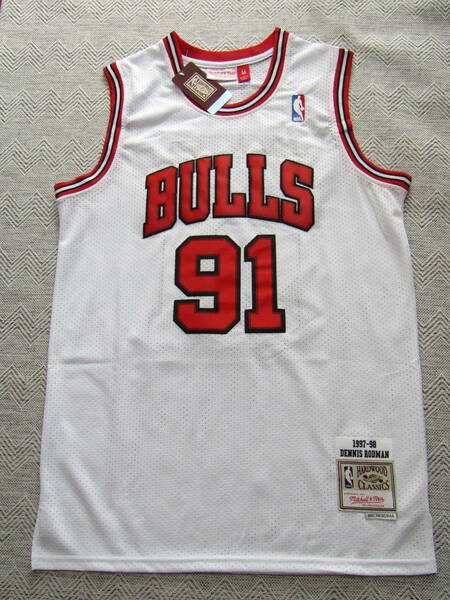 【新品】 NBA RODMAN #91 デニス・ロッドマン BULLS シカゴ・ブルズ ユニフォーム ゲームシャツ　ジャージ　刺繍ジョーダン　Ｍ 白