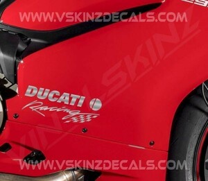 ≪即納 送料無料≫ Ducati Racing ドゥカティ レーシング チェッカーフラッグ silver シルバー 200mm 2枚セット カッティング ステッカー