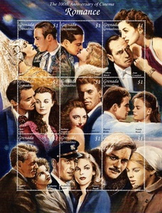 映画切手　映画１００年記念　「ロマンス」　９種未使用シート　１９９５年　グレナダ・グレナディーン