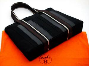 1円 角破れ無し 極美品 希少 エルメス トロカホリゾンタル MM ブラック ブラウン HERMES トート バッグ クリーニング/防水処置済