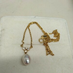 B3606【美品】田崎真珠　パールダイヤモンドネックレスK18