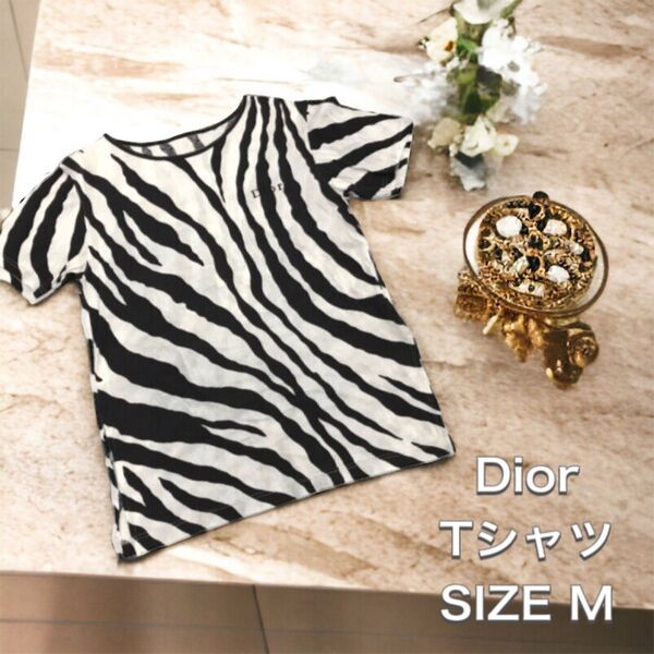 【レア】Dior Tシャツ ゼブラ christian Dior スポーツ 白 黒 Mサイズ トップス 半袖 コットン100%