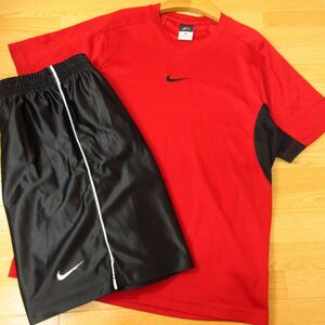 ◎NIKE ナイキ M 上下セット！サッカー◆半袖 Tシャツ&ゲーム ショートパンツ 速乾 DRI-FIT◆メンズ えんじx黒◆B2485