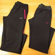 ◎NIKE ナイキ Lサイズ 2本セット◆ジャージパンツ ロング丈 トレーニングウェア スポーツ◆レディース 黒xピンク まとめ売り◆C1049_画像1