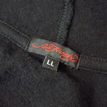 ◎使用少なめ！Ed Hardy エドハーディー◆パーカー スウェット 裏起毛 トラ 虎プリント◆メンズ 黒 XL LLサイズ◆A2888_画像9