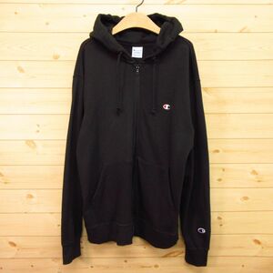 ◎Champion チャンピオン◆パーカー スウェット ジップアップ ワンポイントロゴ◆メンズ 黒 XLサイズ◆A2879