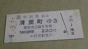 JR北海道　B型硬券【釧網本線】中斜里から清里町ゆき　9-3.31