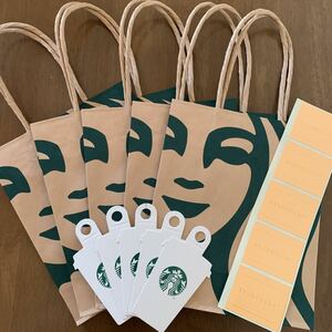 STARBUCKS スターバックス ミニサイズ 紙袋 ギフトタグ シール 5枚 ロゴ ショッパー 手提げミニ プレゼント ギフト ラッピング スタバ 新品