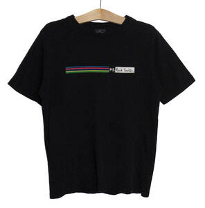 美品 PS Paul Smith ポールスミス マルチカラーストライプロゴ Tシャツ Mサイズ 黒