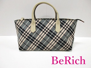 バーバリー BURBERRY ブルーレーベル ミニ トートバッグ ピンク ネイビー チェック ナイロン レザー ロゴ【中古】 bk7220