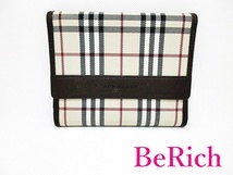 バーバリー BURBERRY Wホック 二つ折り財布 チェック 黒 ブラック ベージュ キャンバス レザー【中古】 bs2884_画像1