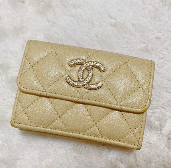 CHANEL キャビアスキン スモール ウォレット ランダム イエロー