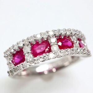 ソーティング付!!《K14WG天然ルビー&天然ダイヤモンド リング》O 4.5g 12号 1.08ct 0.47ct ruby diamond ring EB7/EB7