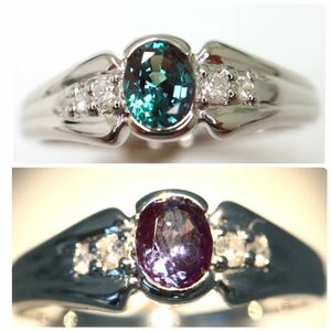 Crescent Vert(クレサンベール)《Pt900 アレキサンドライト/天然ダイヤモンドリング》N ◎5.8g 19号alexandrite diamond ring指輪 EB9/EC1